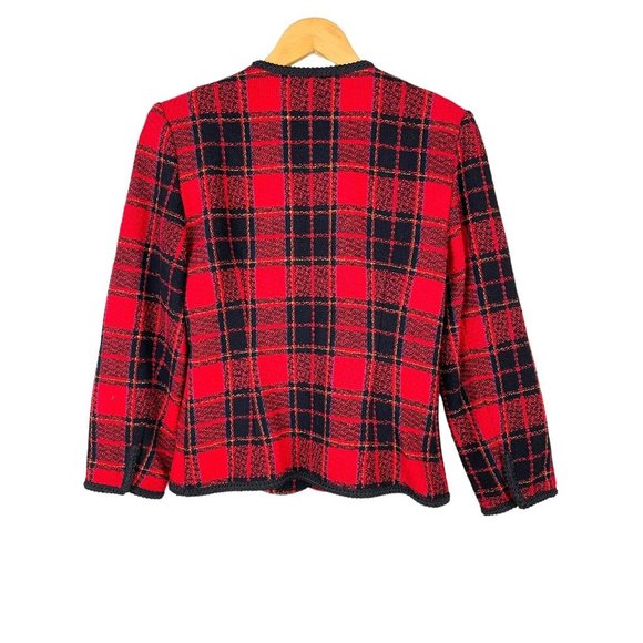 Vintage Tartan Plaid Lady Jacket Women Size 2P* Wool Blend Soutache Trim USA - Picture 3 of 11